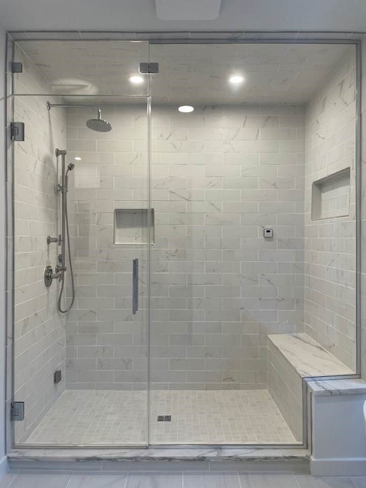 Framed Glass Shower Marble Subway Tile