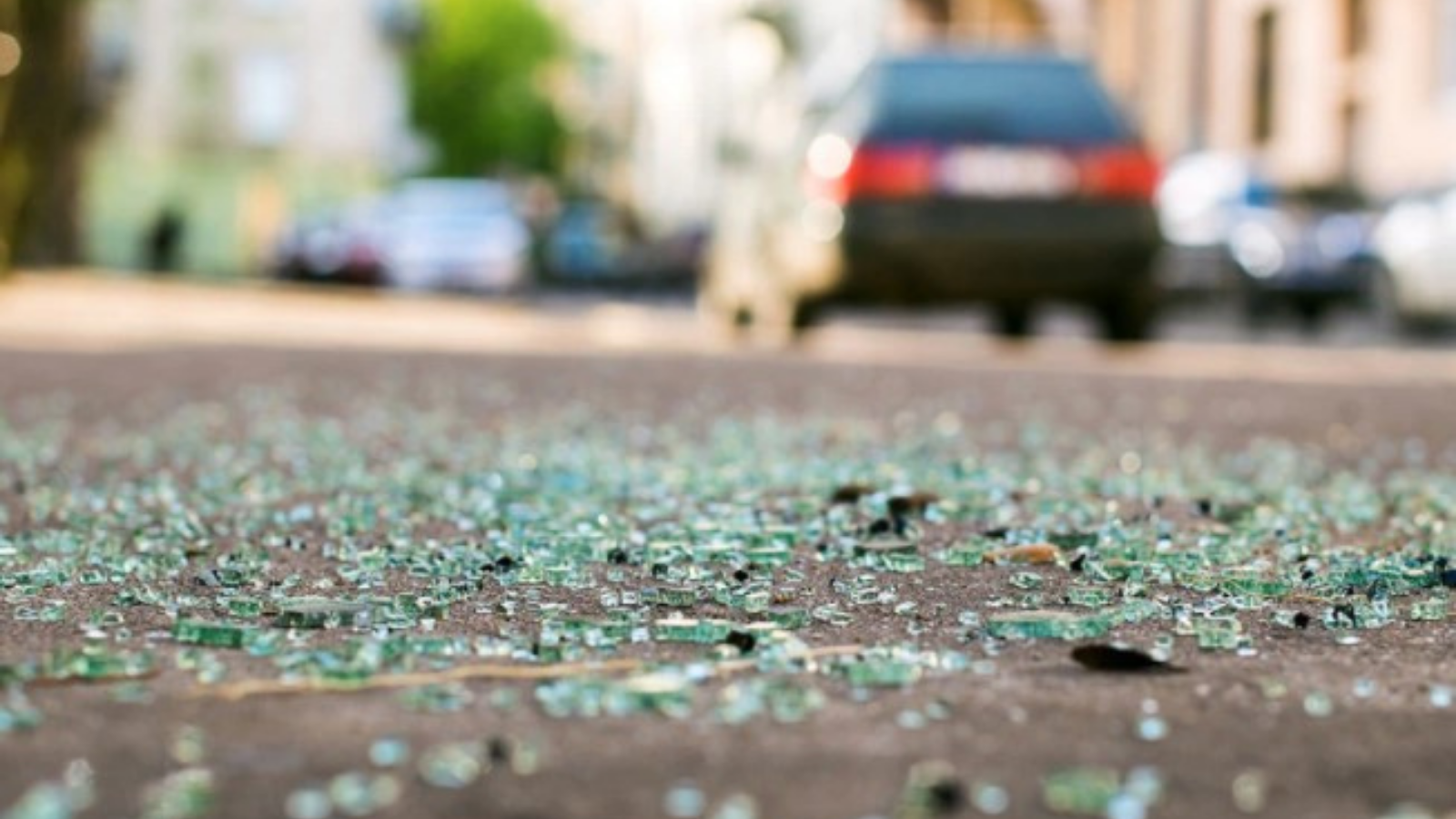 broken car glass road