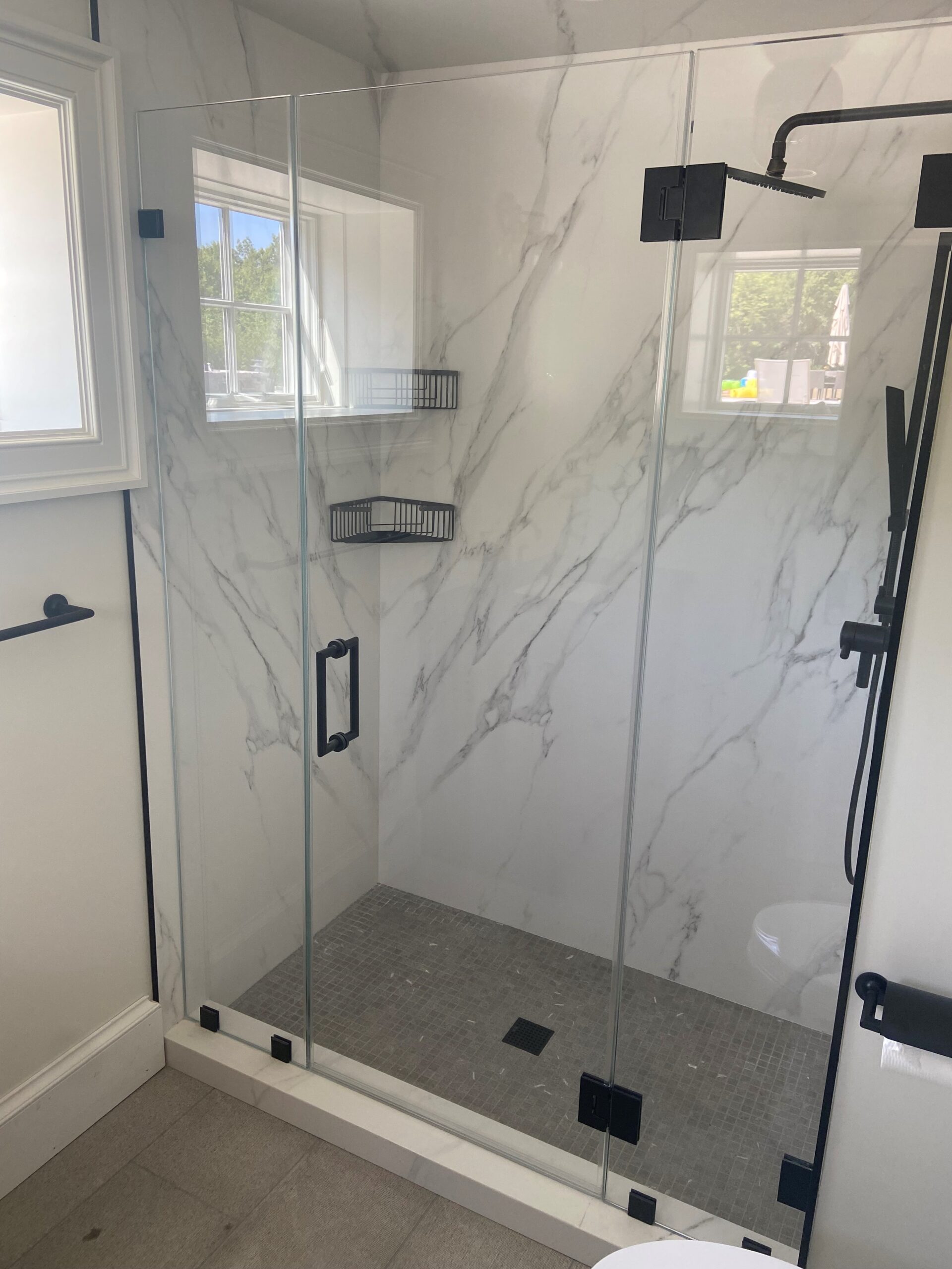 frameless shower door by Plymouth Glass